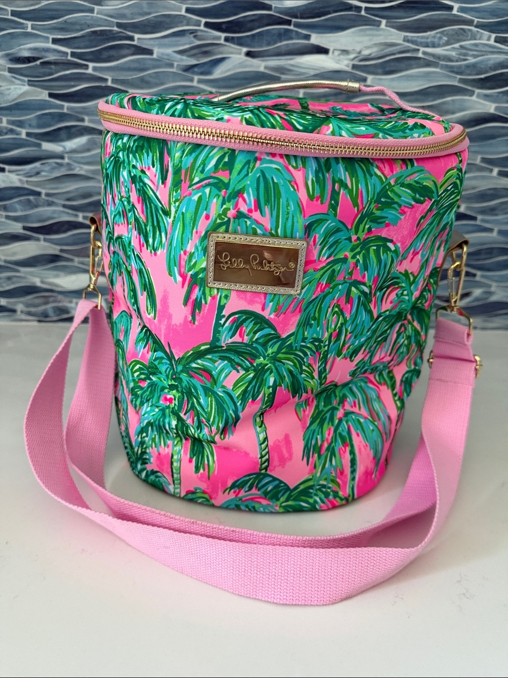 Lilly Pulitzer Pink Palm-Print Cosmetic Crossbody Bag